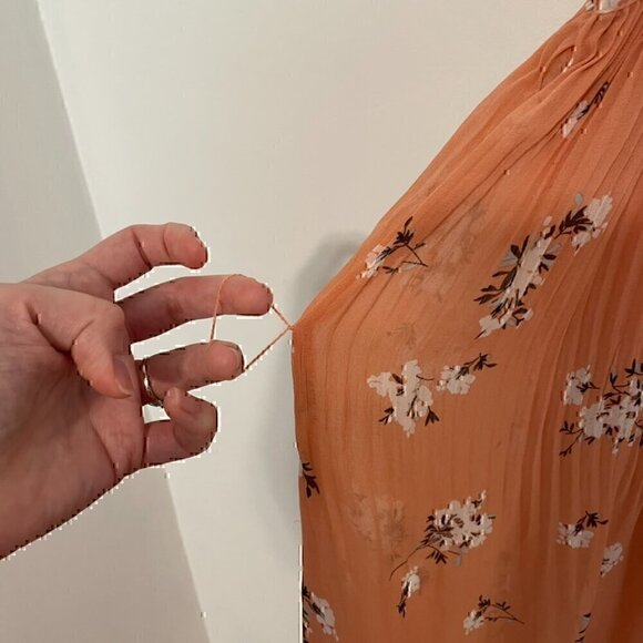 AVA & VIV Plus Size Floral Pleated Midi Dress Peach Pink Orange Hi-Lo 1X NO BELT - Picture 6 of 16